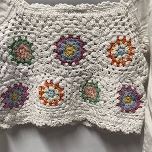 Aerie White Crochet Floral Crop Top